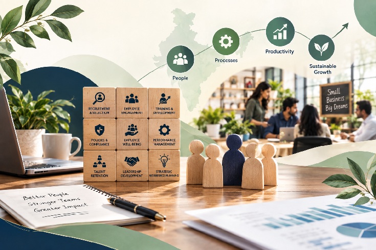 Team collaborating in a small and medium enterprise workplace